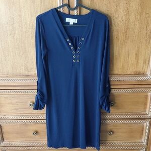 Micheal Kors Elegant Navy Blue Longsleeve Dress